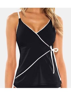 BECCA On the Edge Black & White Faux-Wrap Tankini Top